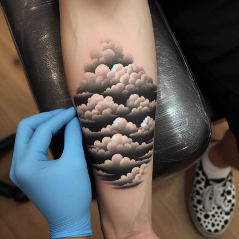Pastel blue japanese cloud tattoo on arm on Craiyon